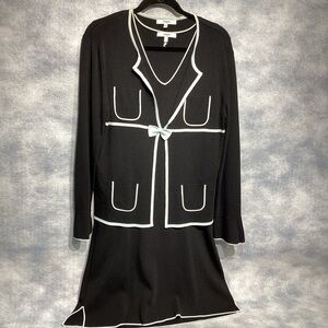 VERTIGO Paris Black Baby Blue 2 Piece Knit Dress and Jacket Size  X-Large